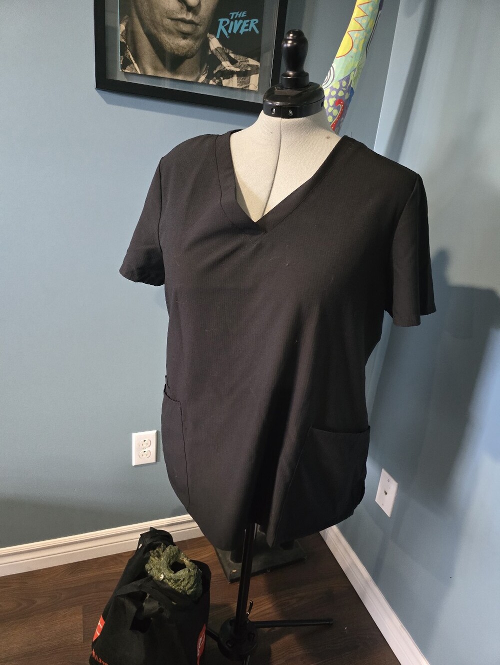 Black V-Neck Women's scrub Top with Pocket Detail (2 of the same)